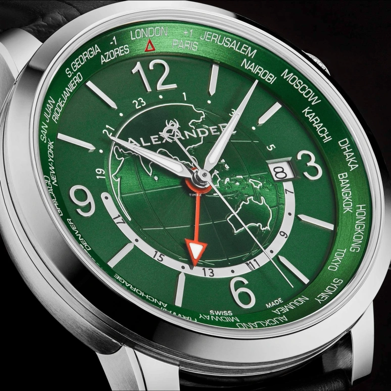 Alexander,MEN'S WATCHES 42mm,42mm,Stainless Steel,Green,Quartz,Day,World Time,A171A,A171A-04