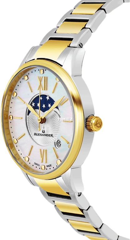Alexander,WOMEN'S WATCHES 35mm,35mm,Stainless Steel,Silver,Quartz,Moonphase,Day,A204B,A204B-04