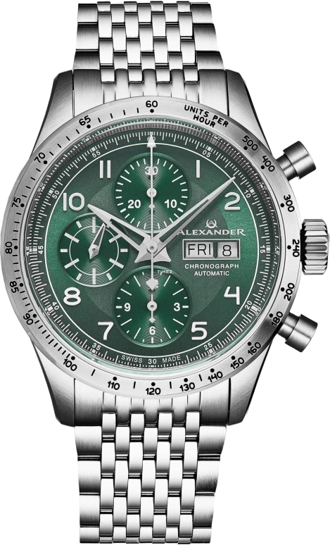Alexander,MEN'S WATCHES 43mm,43mm,Stainless Steel,Green,Automatic,Chronograph,Date,Day,A450,A450-03