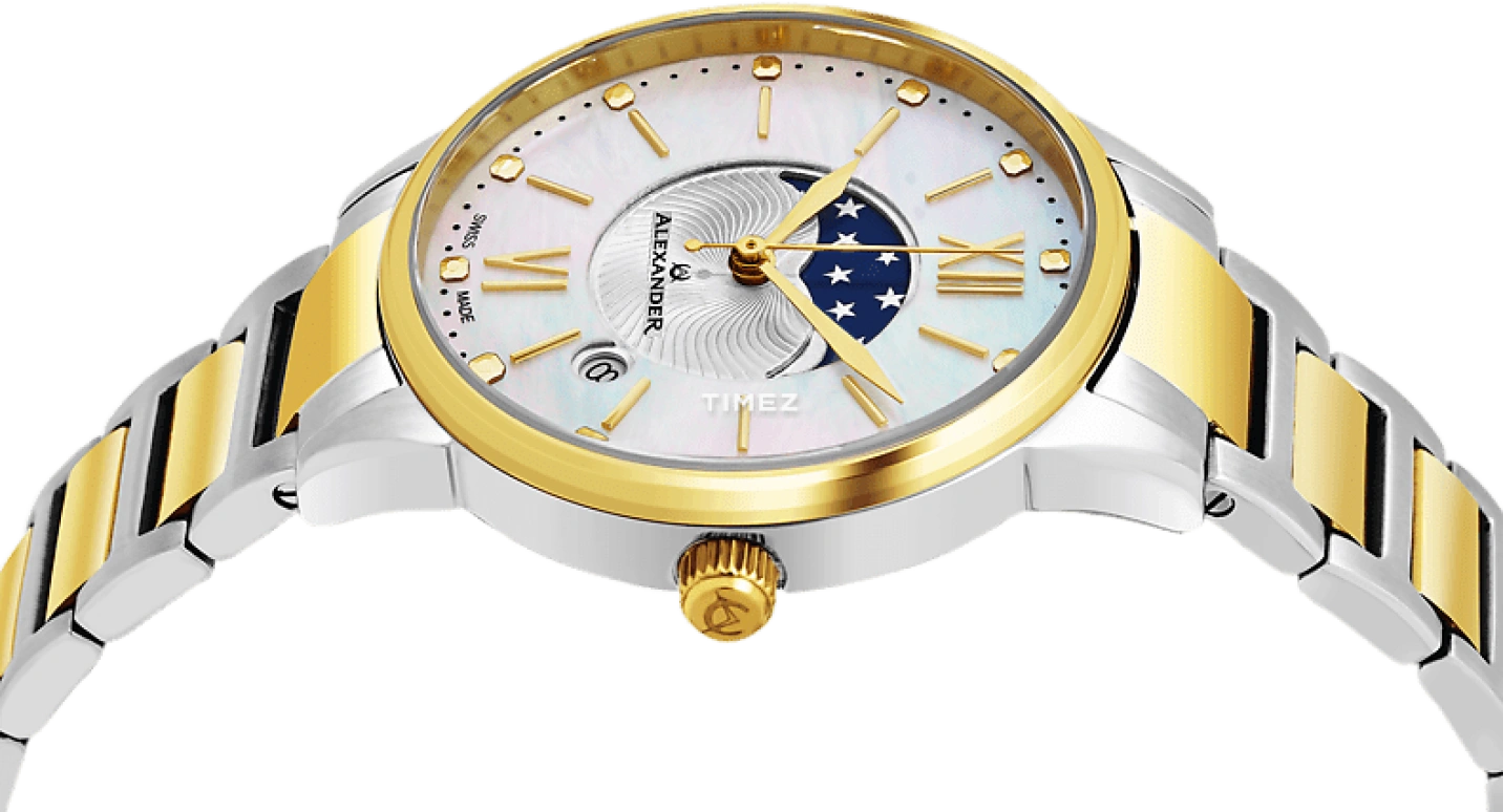 Alexander,WOMEN'S WATCHES 35mm,35mm,Stainless Steel,Silver,Quartz,Moonphase,Day,A204B,A204B-04