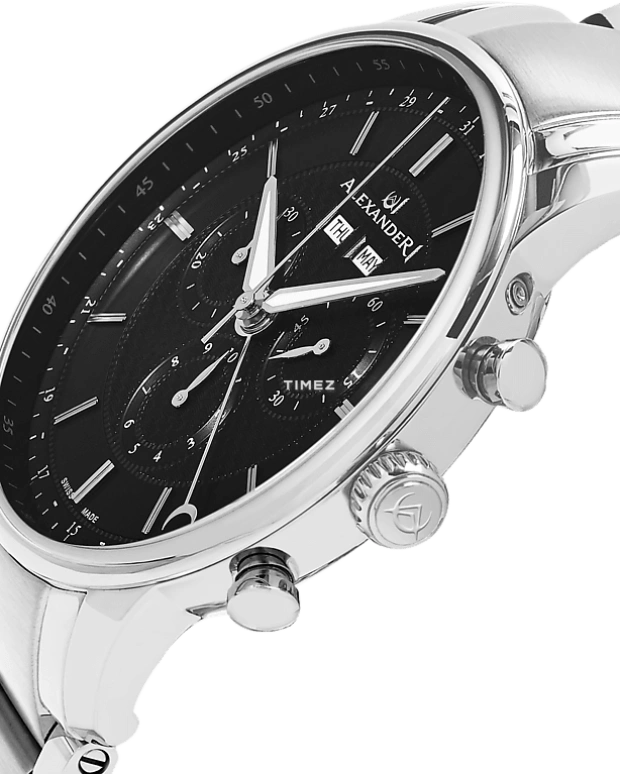Alexander,MEN'S WATCHES 42mm,42mm,Stainless Steel,Black,Quartz,Chronograph,Month,Date,Day,Sapphire,Crystal Glass,Round,A101B,A101B-02