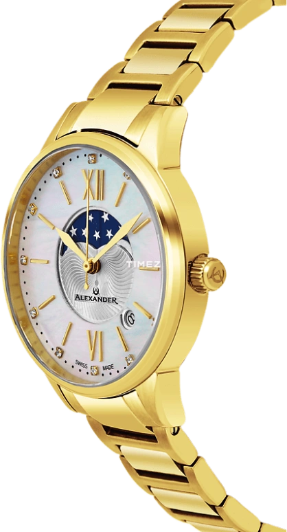 Alexander,WOMEN'S WATCHES 35mm,35mm,Stainless Steel,Silver,Quartz,Moonphase,Day,AD204B,AD204B-05