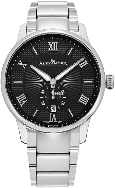 Alexander,MEN'S WATCHES 42mm,42mm,Stainless Steel,Black,Quartz,Day,Sapphire,Crystal Glass,A102B,A102B-02