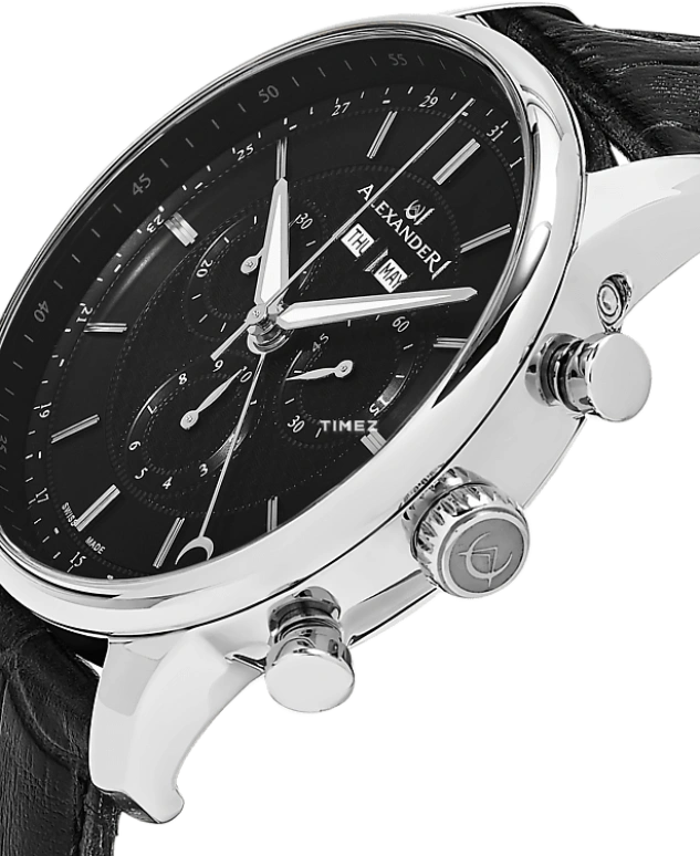 Alexander,MEN'S WATCHES 42mm,42mm,Stainless Steel,Black,Quartz,Chronograph,Month,Date,Day,Sapphire,Crystal Glass,Round,A101,A101-02