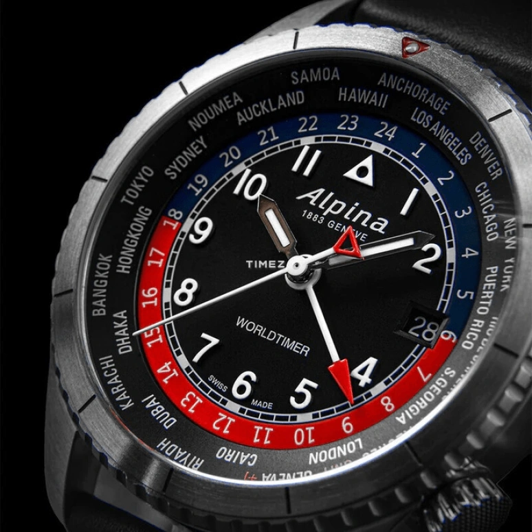 Alpina,STARTIMER 41mm,41mm,Stainless Steel,Black,Quartz,Day,World Time,AL,AL-255BRB4S26