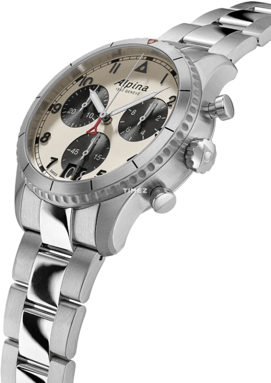 Alpina,STARTIMER 41mm,41mm,Stainless Steel,Cream,Black,Quartz,Chronograph,Day,AL,AL-372WB4S26B