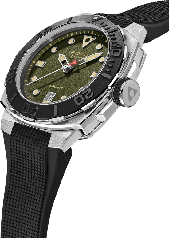 Alpina,SEASTRONG 39x40.50mm,39x40.50mm,Stainless Steel,Ceramic,Khaki Green,Automatic,Day,In-house Caliber,AL,AL-525K3VE6