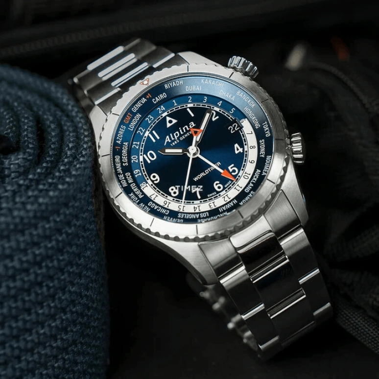 Alpina,STARTIMER 41mm,41mm,Stainless Steel,Blue,Quartz,Day,World Time,AL,AL-255N4S26B