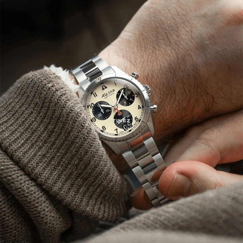 Alpina,STARTIMER 41mm,41mm,Stainless Steel,Cream,Black,Quartz,Chronograph,Day,AL,AL-372WB4S26B