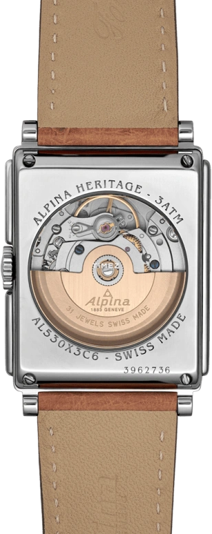 Alpina,HERITAGE 32.50x39mm,32.50x39mm,Stainless Steel,Black,Automatic,Sapphire,Rectangular,AL,AL-530BA3C6
