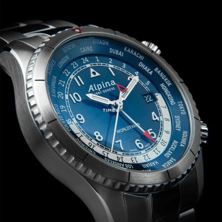 Alpina,STARTIMER 41mm,41mm,Stainless Steel,Blue,Quartz,Day,World Time,AL,AL-255N4S26B
