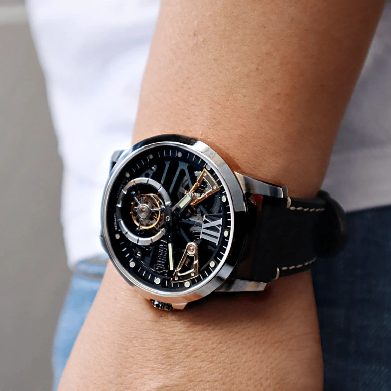 Arbutus,The Elements 46mm,46mm,Stainless Steel,Black,Handwound,Tourbillon,Sapphire,Crystal Glass,ARTB11SBB