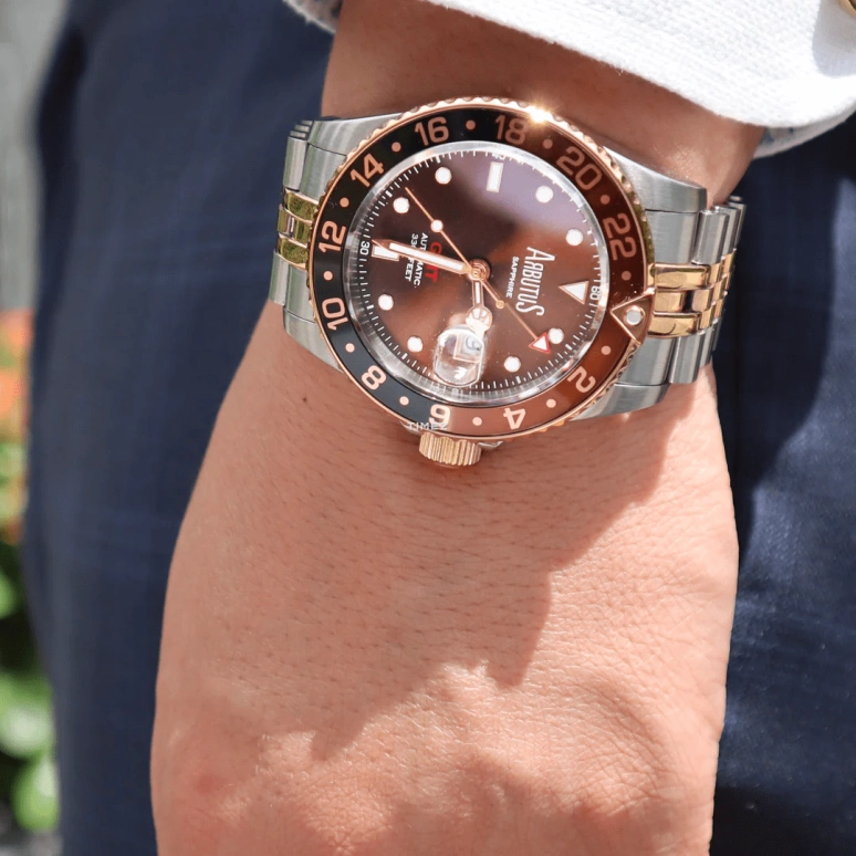 Arbutus,Resort 45mm,45mm,Stainless Steel,Brown,Automatic,Day,Dule Time,AR2102TRFS