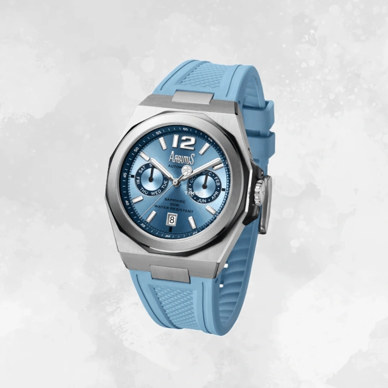 Arbutus,Rotor 41mm,41mm,Stainless Steel,Blue,Automatic,Month,Date,Day,AR2402STS