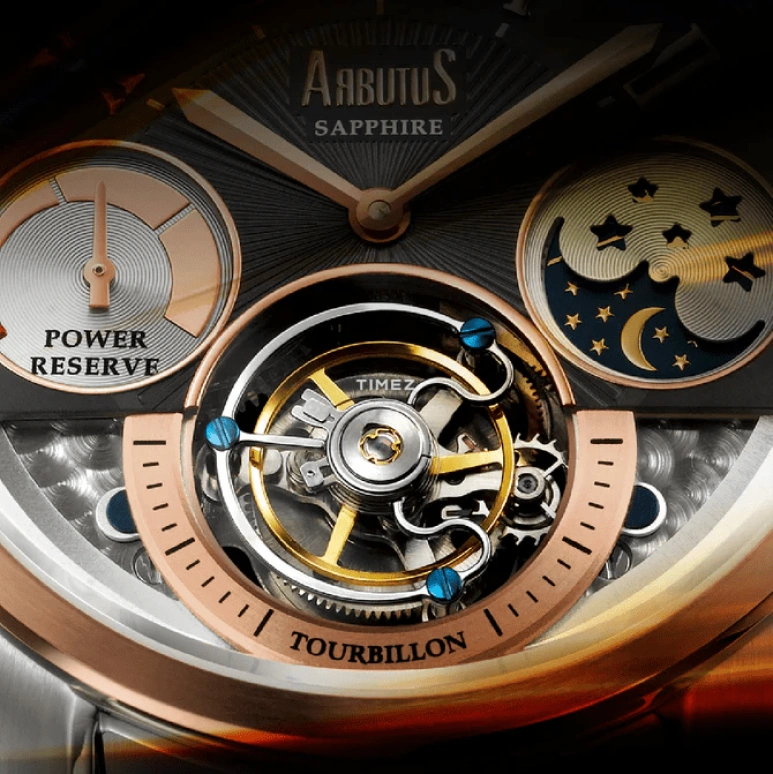 Arbutus,The Elements 46mm,46mm,Stainless Steel,Black,Handwound,Tourbillon,Sapphire,Crystal Glass,ARTB11RBF