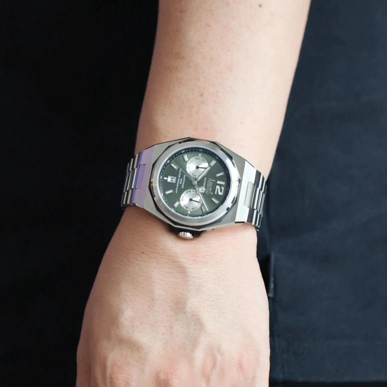 Arbutus,Rotor 41mm,41mm,Stainless Steel,Green,Automatic,Month,Date,Day,AR2402SGS