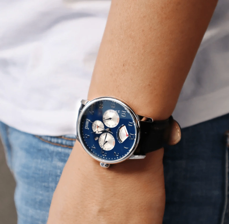 Arbutus,York 43.50mm,43.50mm,Stainless Steel,Blue,Silver,Automatic,Month,Date,Day,Power Reserve Indicator,40hours,Sapphire,Crystal Glass,AR914SUB