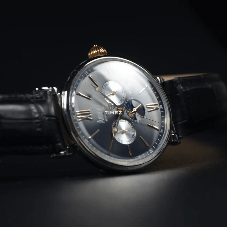 Arbutus,Clocktower 44mm,44mm,Stainless Steel,Black,Automatic,Moonphase,Month,Date,Day,39hours,Sapphire,Crystal Glass,AR1710SNB
