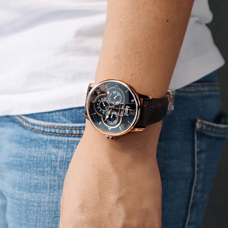 Arbutus,Chester 43.50mm,43.50mm,Stainless Steel,Black,Automatic,Moonphase,Month,Date,Day,39hours,Sapphire,Crystal Glass,AR905RBF