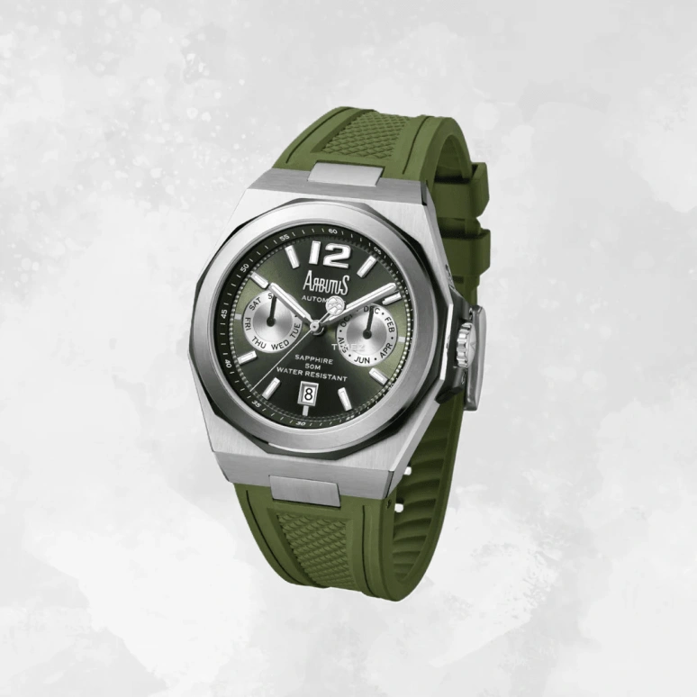 Arbutus,Rotor 41mm,41mm,Stainless Steel,Green,Automatic,Month,Date,Day,AR2402SGS