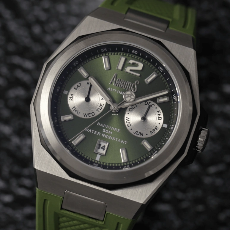 Arbutus,Rotor 41mm,41mm,Stainless Steel,Green,Automatic,Month,Date,Day,AR2402SGS