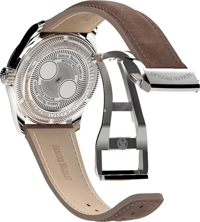 Armand Nicolet,M03 34mm,34mm,Stainless Steel,Salmon,Quartz,Moonphase,Sapphire,Crystal Glass,A151SAA,A151SAA-SP-BP0886TM