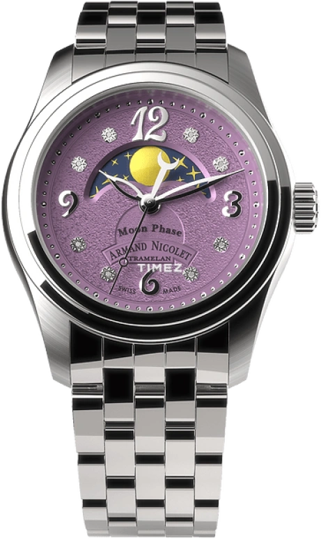 Armand Nicolet,M03 34mm,34mm,Stainless Steel,Purple,Quartz,Moonphase,Sapphire,Crystal Glass,A151KAA,A151KAA-VL-MA150