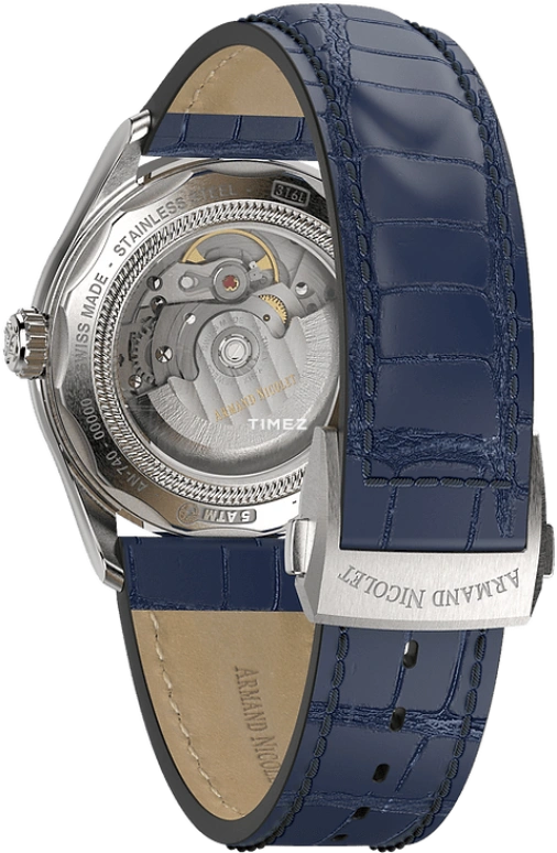 Armand Nicolet,M02 41mm,41mm,Stainless Steel,Blue,Automatic,Moonphase,Day,A740L,A740L-BU-BP22740UAU