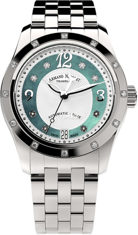 Armand Nicolet,M03 34mm,34mm,Stainless Steel,Green,White,Automatic,Day,Sapphire,Crystal Glass,A151EAA,A151EAA-AV-MA150