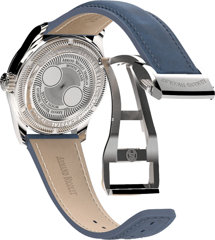Armand Nicolet,M03 34mm,34mm,Stainless Steel,Silver,Quartz,Moonphase,Sapphire,Crystal Glass,A151UAA,A151UAA-AG-BP0886BU