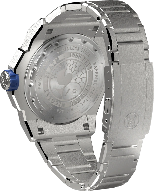 Armand Nicolet,JS9-44 44mm,44mm,Stainless Steel,Ceramic,Blue,Automatic,Day,Dule Time,A486BGU,A486BGU-BU-MA4482A