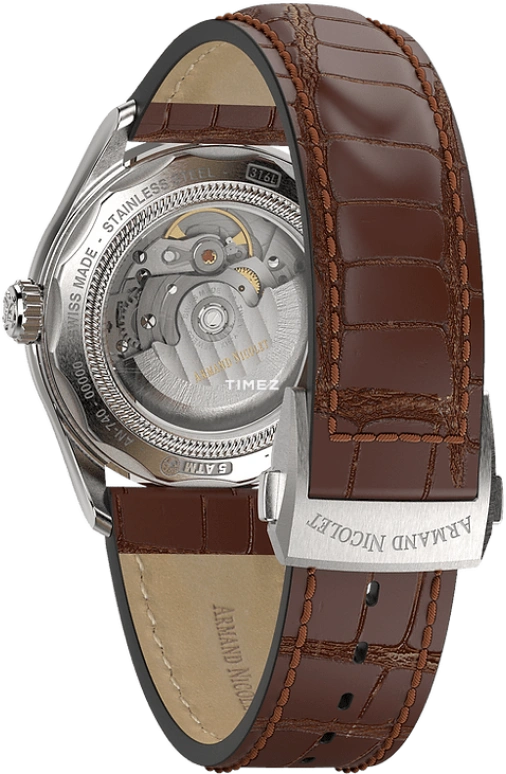 Armand Nicolet,M02 41mm,41mm,Stainless Steel,Brown,Automatic,Day,Sapphire,Crystal Glass,A740A,A740A-RN-BP22740MAM