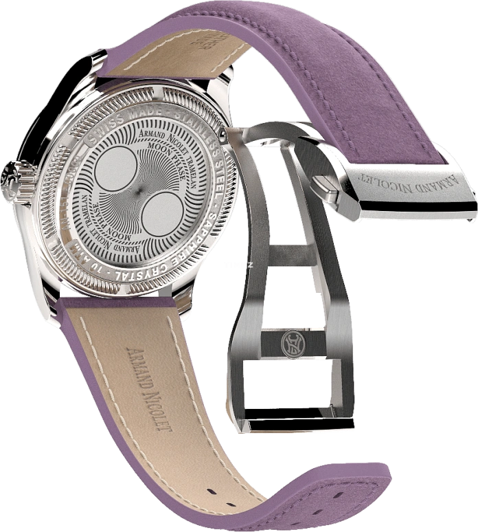 Armand Nicolet,M03 34mm,34mm,Stainless Steel,Purple,Automatic,Moonphase,Sapphire,Crystal Glass,A151SAA,A151SAA-VL-BP0886VL