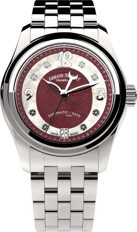 Armand Nicolet,M03 34mm,34mm,Stainless Steel,Silver White,Burgundy,Automatic,Day,38hours,A151BAA,A151BAA-RN-MA150