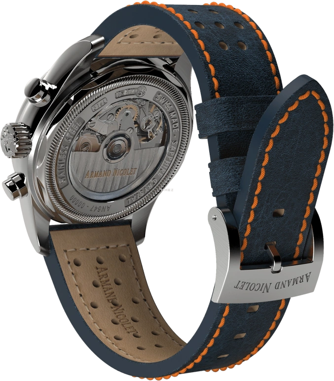 Armand Nicolet,MM2-43 43mm,43mm,Stainless Steel,Blue,Automatic,Chronograph,Day,A647P,A647P-BN-BP22641BAO