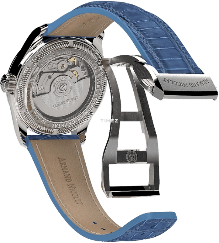 Armand Nicolet,MM2-41 34mm,34mm,Stainless Steel,Blue,White,Automatic,Day,Sapphire,Crystal Glass,A151EAA,A151EAA-AK-P882LV8