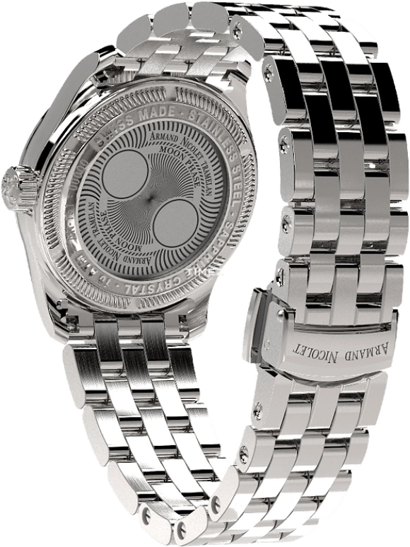 Armand Nicolet,M03 34mm,34mm,Stainless Steel,Silver,Quartz,Moonphase,Sapphire,Crystal Glass,A151KAA,A151KAA-AG-MA150