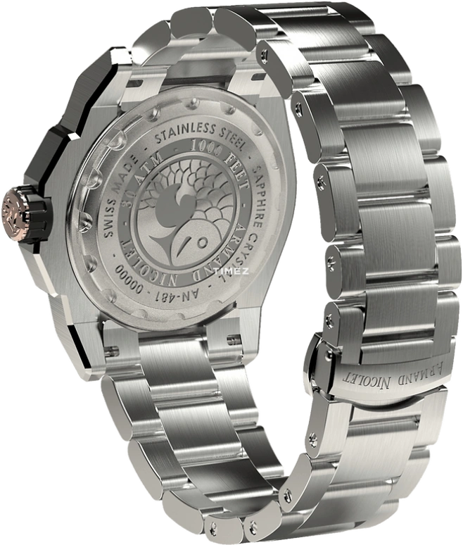 Armand Nicolet,JS9-41 41mm,41mm,Stainless Steel,Black,Automatic,Day,Sapphire,Crystal Glass,A481ASN,A481ASN-NS-MA2481AA