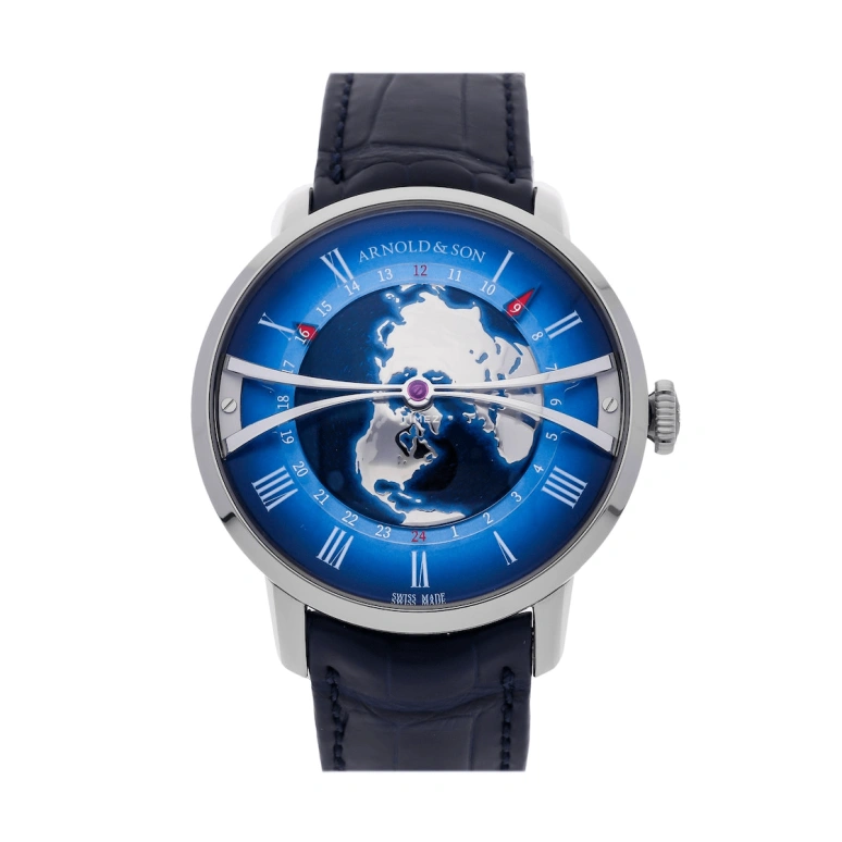 Arnold & Son,GLOBETROTTER 45mm,45mm,Stainless Steel,Blue,Automatic,World Time,Sapphire,Crystal Glass,1WTAS,1WTAS.U01C.C153S