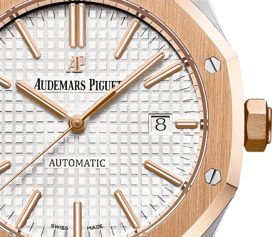 Audemars Piguet,Royal Oak 41mm,41mm,Rose Gold,Stainless Steel,Silver,White,Automatic,Day,60hours,15400SR,15400SR.OO.1220SR.01