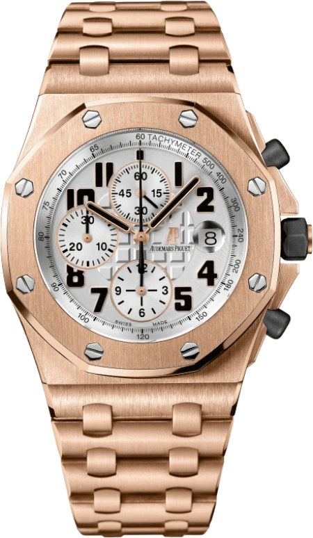 Audemars Piguet,Royal Oak Offshore 42mm,42mm,Pink Gold,Silver,White,Automatic,Chronograph,Day,26170OR,26170OR.OO.1000OR.01