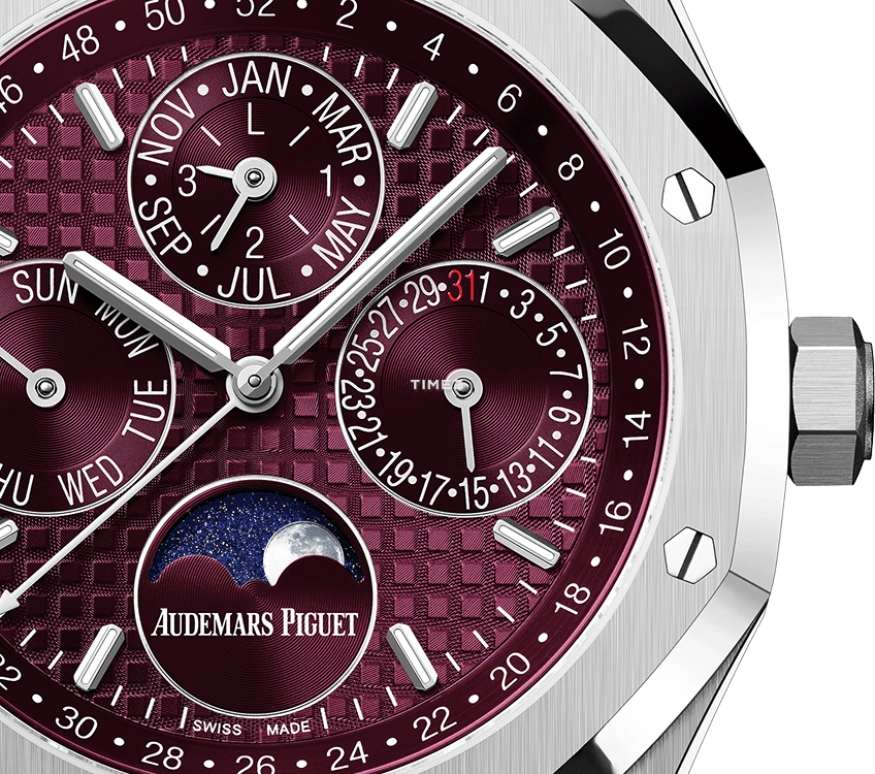 Audemars Piguet,Royal Oak 41mm,41mm,White Gold,Purple,Automatic,Moonphase,Perpetual Calendar,Leap Year,Month,40hours,In-house Caliber,Dani Olmo,26574BC,26574BC.OO.1220BC.01