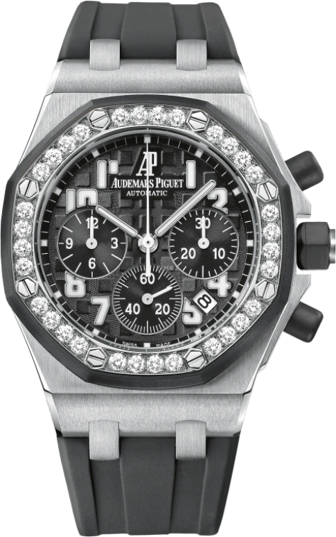 Audemars Piguet,Royal Oak Offshore 37mm,37mm,Rubber,Stainless Steel,Black,Automatic,Chronograph,Day,26048SK,26048SK.ZZ.D002CA.01