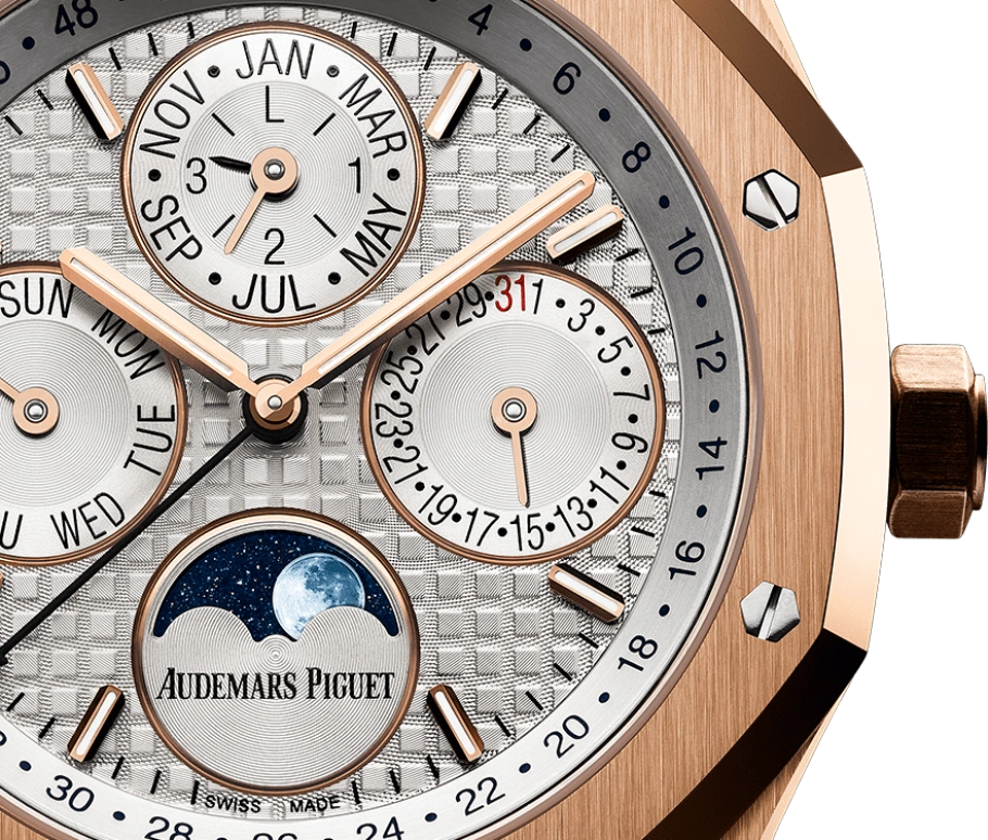 Audemars Piguet,Royal Oak 41mm,41mm,Pink Gold,Silver,White,Automatic,Moonphase,Perpetual Calendar,Leap Year,Month,40hours,In-house Caliber,Karim Benzema,26574OR,26574OR.OO.1220OR.01