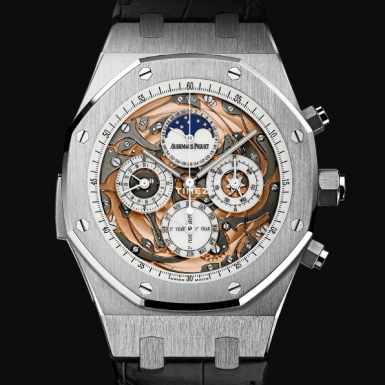 Audemars Piguet,Royal Oak 44mm,44mm,Stainless Steel,Skeleton,Rose Gold,Handwound,Chronograph,Moonphase,Perpetual Calendar,Leap Year,72hours,In-house Caliber,26065ST,26065ST.OO.D002CR.01