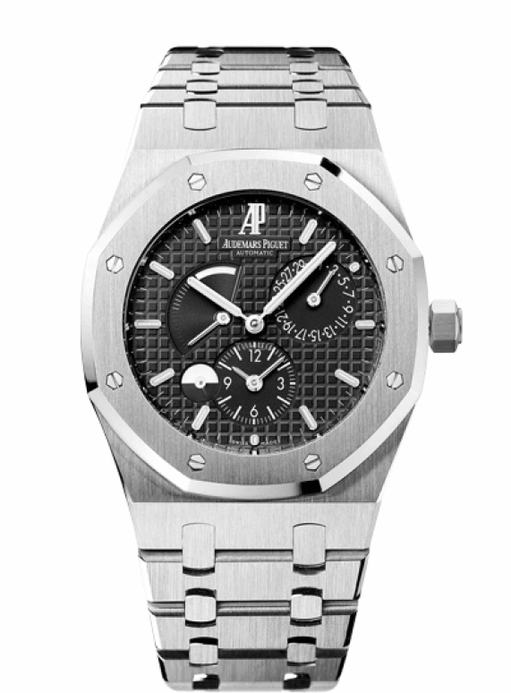 Audemars Piguet,Royal Oak 39mm,39mm,Stainless Steel,Black,Automatic,Day,Power Reserve Indicator,Dule Time,Day / Night Indication,38hours,In-house Caliber,26120ST,26120ST.OO.1220ST.03