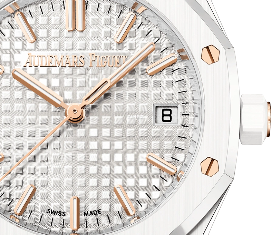 Audemars Piguet,Royal Oak 34mm,34mm,Ceramic,White,Silver,Automatic,Day,50hours,Bukayo Saka,77350CB,77350CB.OO.1266CB.01