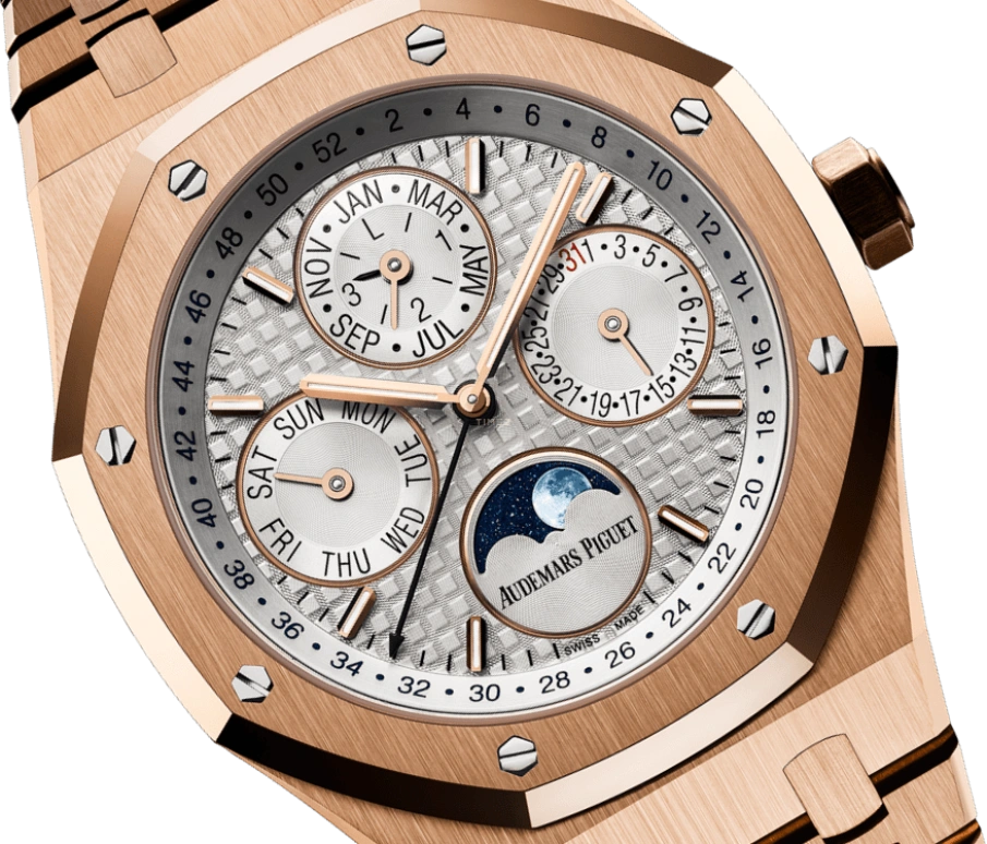 Audemars Piguet,Royal Oak 41mm,41mm,Pink Gold,Silver,White,Automatic,Moonphase,Perpetual Calendar,Leap Year,Month,40hours,In-house Caliber,Karim Benzema,26574OR,26574OR.OO.1220OR.01
