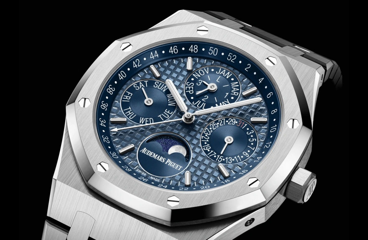 Audemars Piguet,Royal Oak 41mm,41mm,Stainless Steel,Blue,Automatic,Moonphase,Perpetual Calendar,Leap Year,Month,40hours,In-house Caliber,26574ST,26574ST.OO.1220ST.03