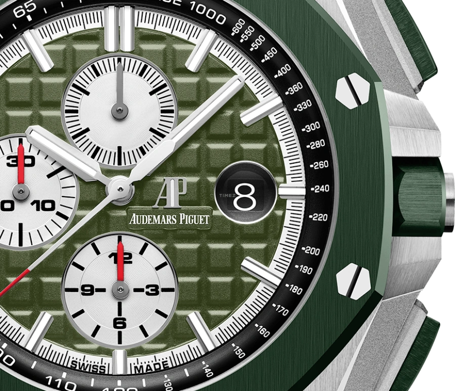 Audemars Piguet,Royal Oak Offshore 44mm,44mm,Ceramic,Stainless Steel,Green,Automatic,Chronograph,Day,Nikola Jokic,26400SO,26400SO.OO.A055CA.01